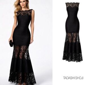 Tadashi Shoji Black Lace Maxi Dress